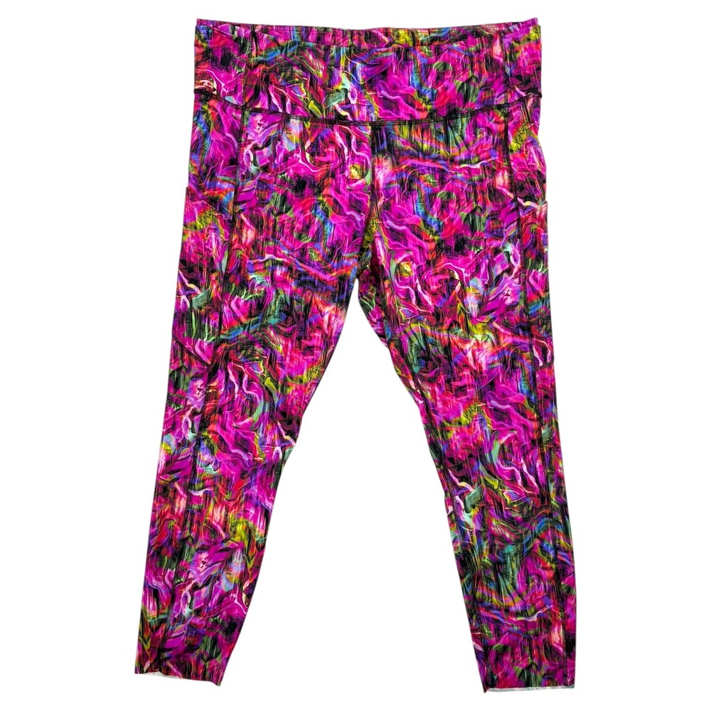 Lululemon Multicolor Abstract Print Leggings Pockets Raw Hem High Rise 18‎